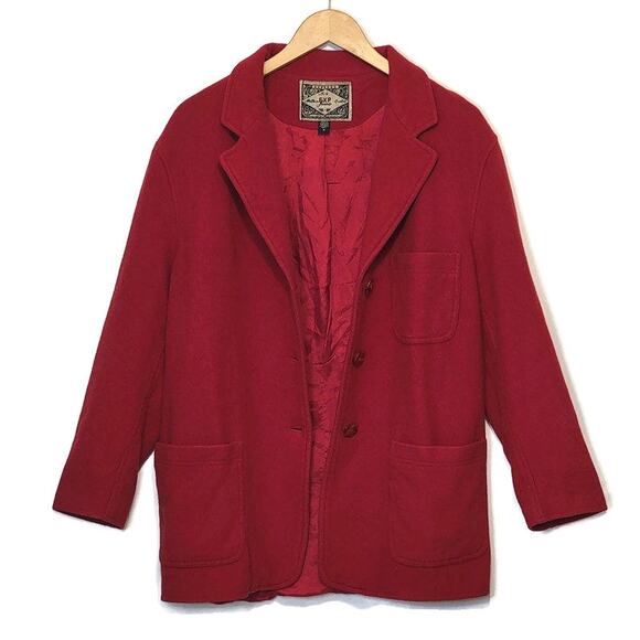 Express Vintage Red Wool Cashmere Blazer Coat Soft Single Breasted Chic Fall M - Picture 2 of 15